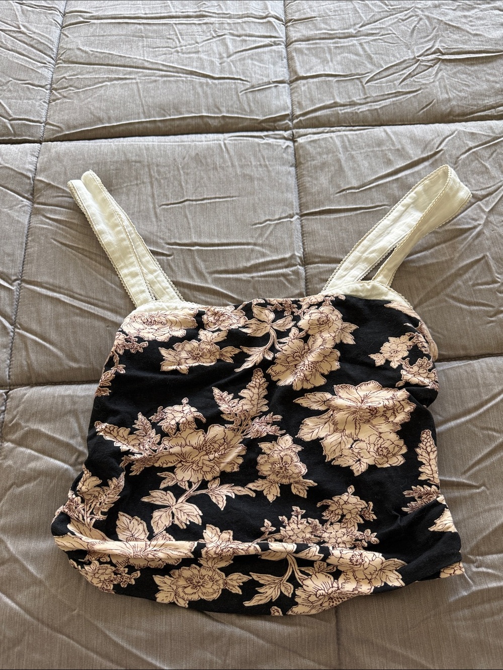 Free People Black Floral Camille Cami with Cream Flowers